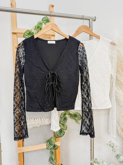 Everleigh Tie Front Lace Long Sleeve Top