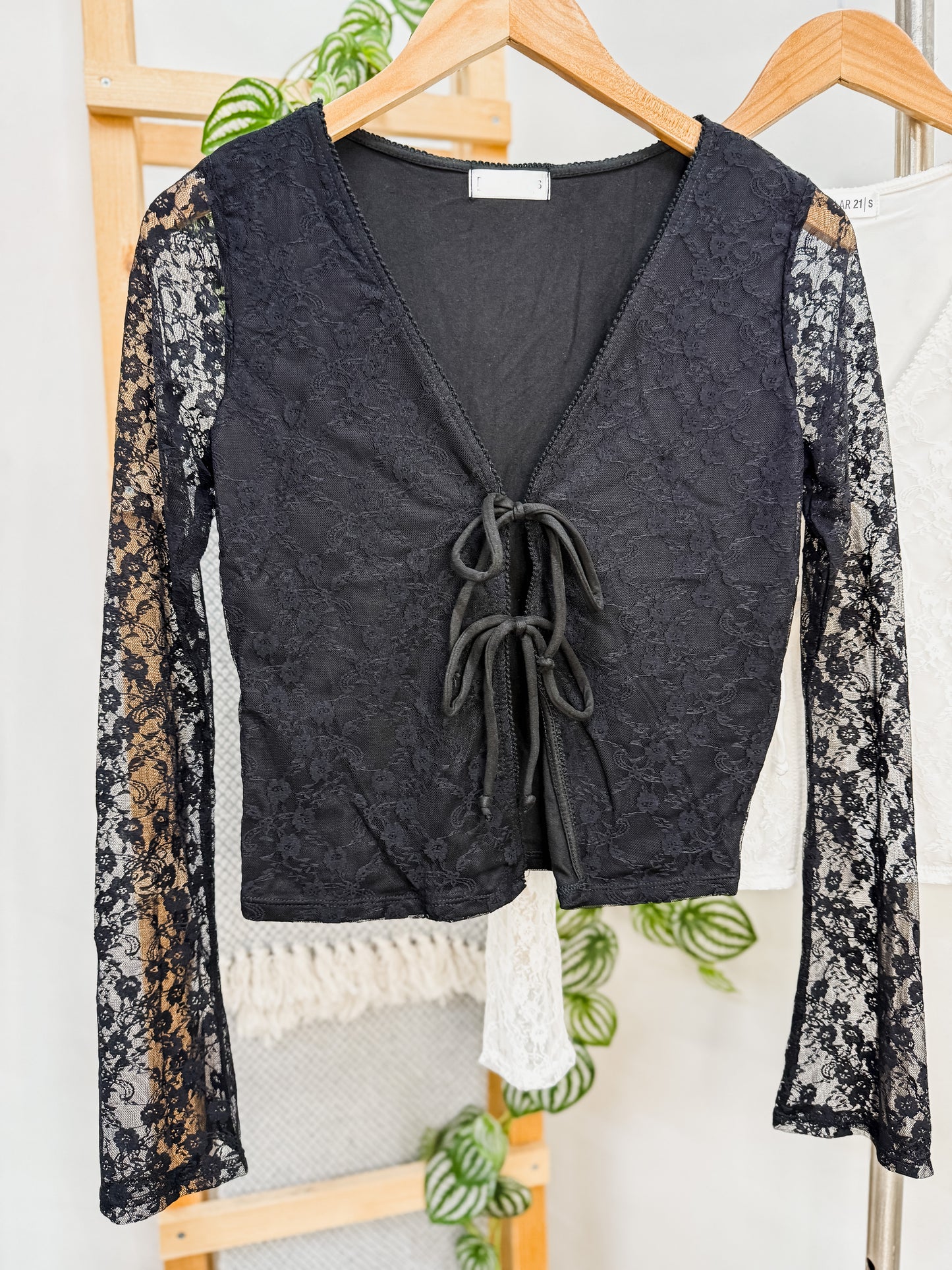 Everleigh Tie Front Lace Long Sleeve Top