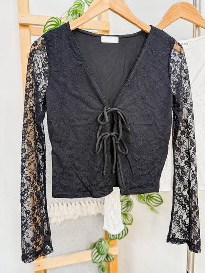 Everleigh Tie Front Lace Long Sleeve Top