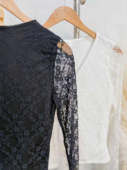 Everleigh Tie Front Lace Long Sleeve Top