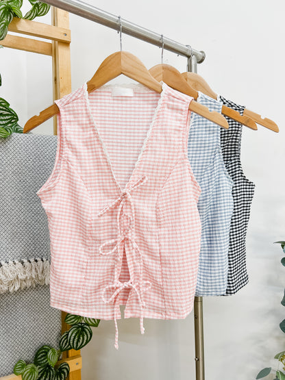Kylie Gingham Bow Tie Top
