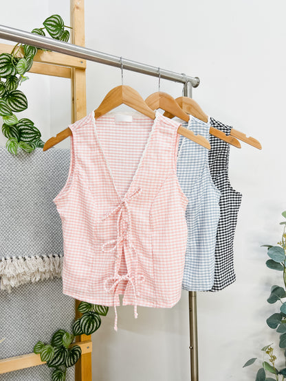 Kylie Gingham Bow Tie Top