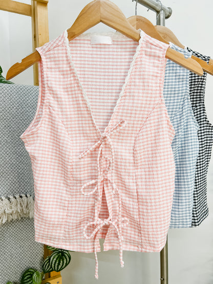 Kylie Gingham Bow Tie Top