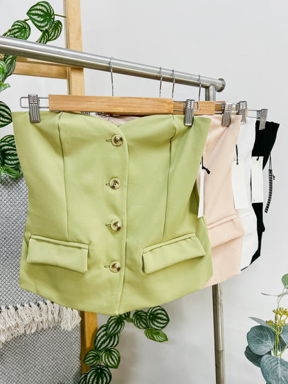 Anya Strapless Button Front Top