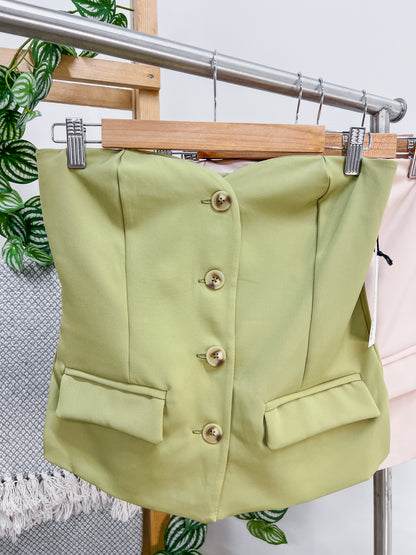 Anya Strapless Button Front Top