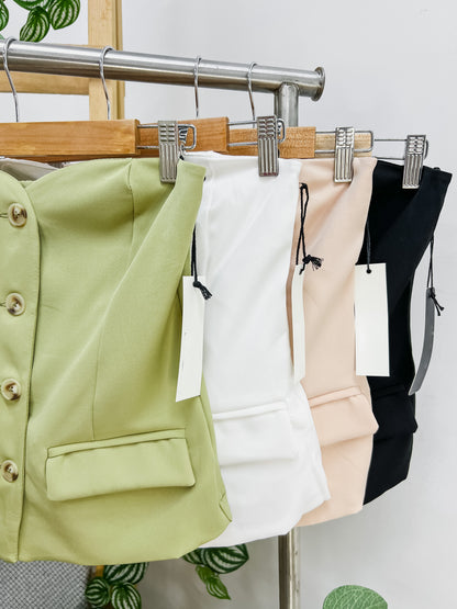 Anya Strapless Button Front Top