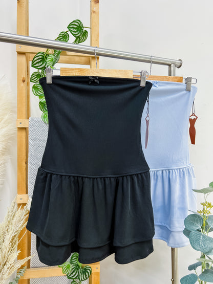 Melanie Strapless Bow Ruffle Dress