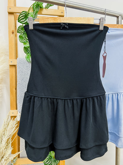 Melanie Strapless Bow Ruffle Dress