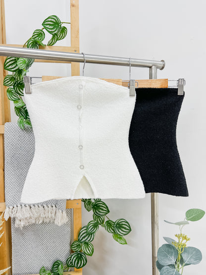 Daphne Strapless Knit Button Top
