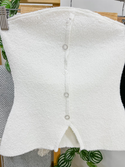 Daphne Strapless Knit Button Top