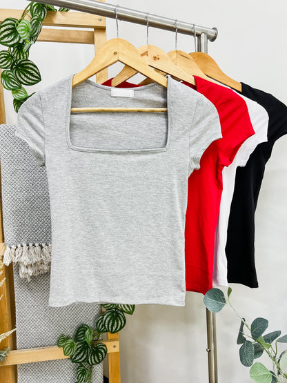 Ava Square Neck Basic Short Sleeve Top