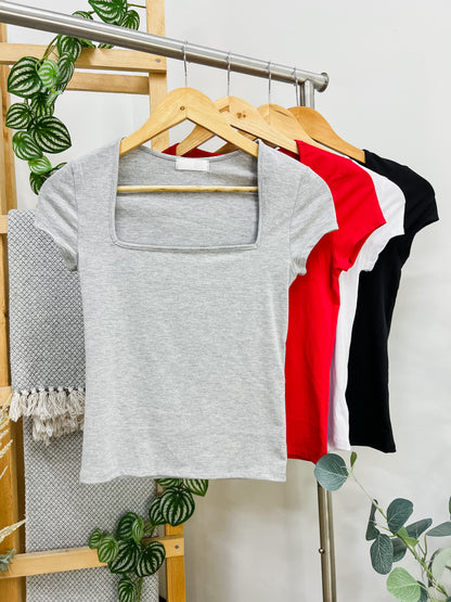 Ava Square Neck Basic Short Sleeve Top