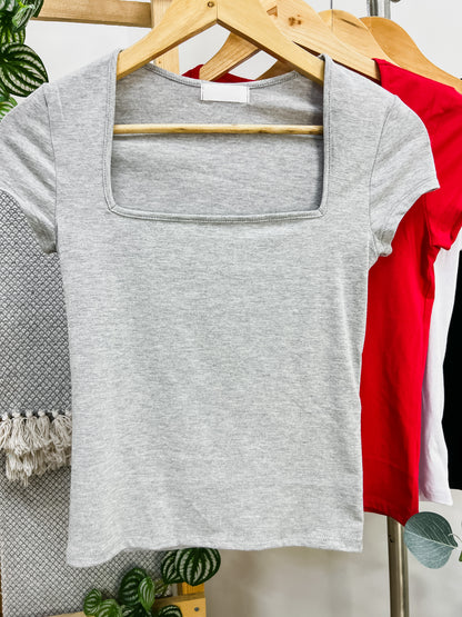 Ava Square Neck Basic Short Sleeve Top