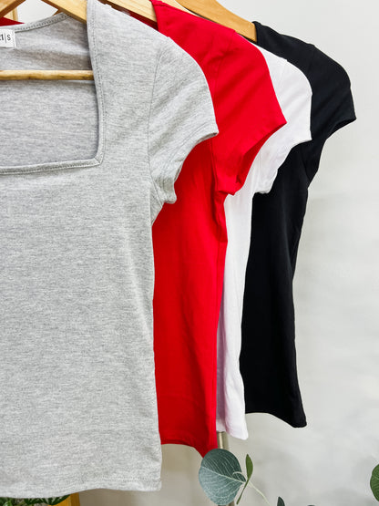 Ava Square Neck Basic Short Sleeve Top