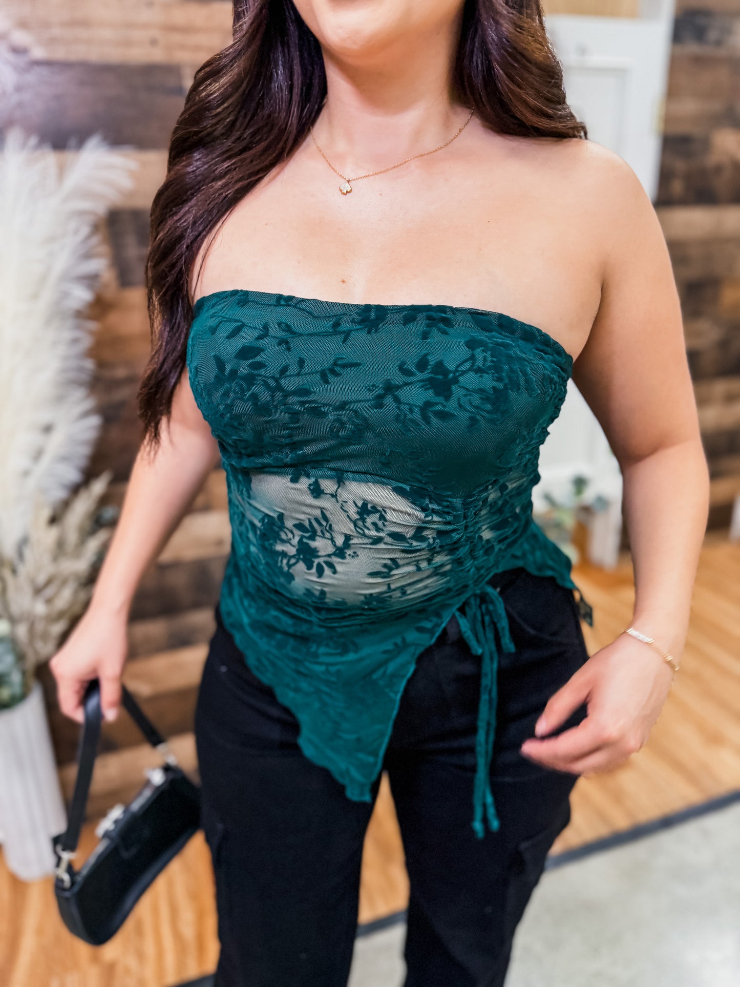 Reina Velvet Floral Strapless Top