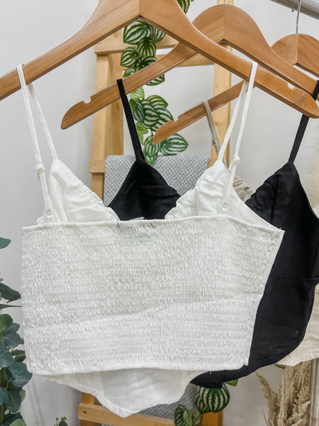 Rachel Linen Bow Crop Top