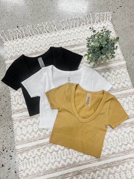 Emma V-Neck Seamless Crop Tee