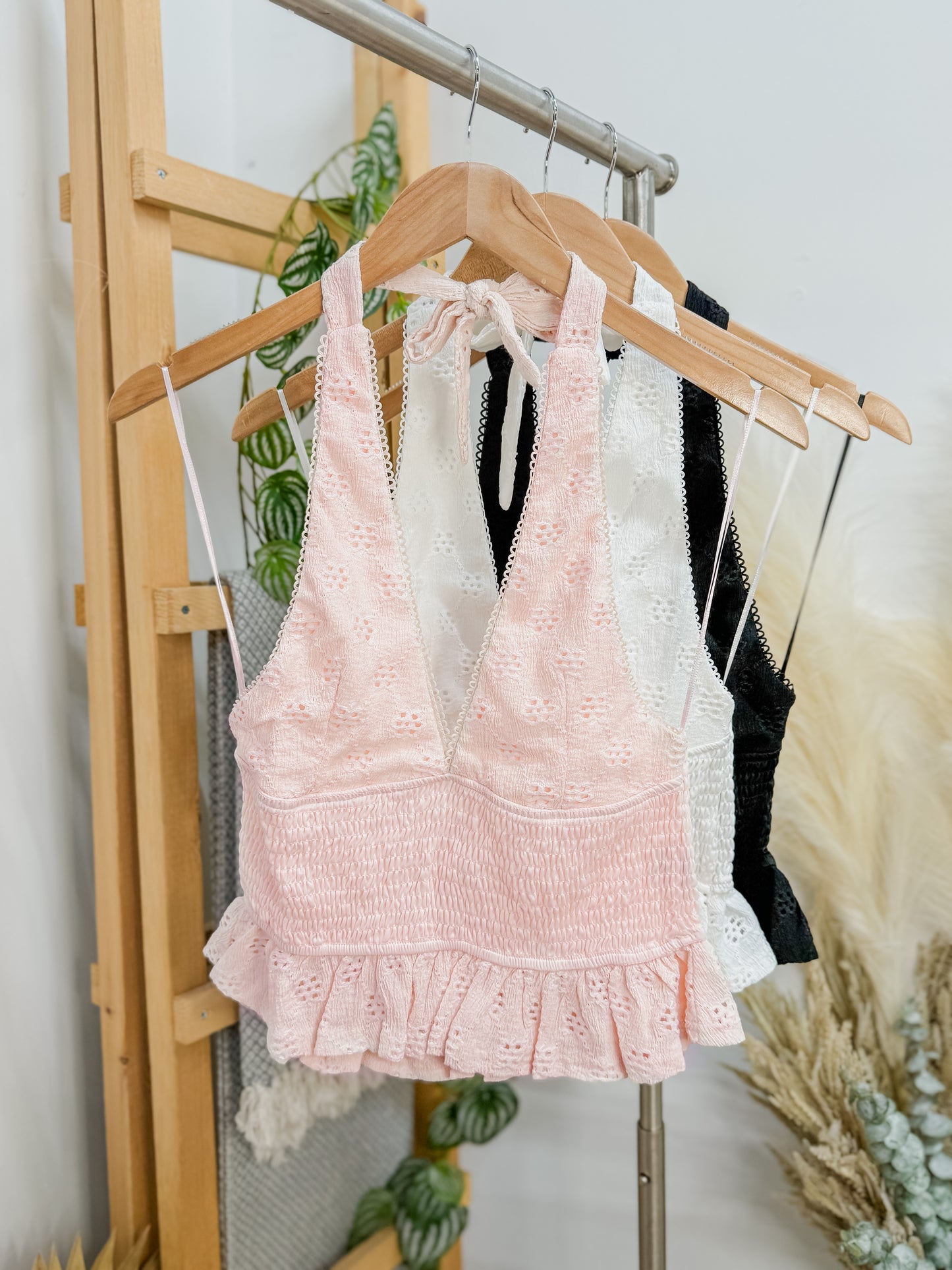 Adriana Halter Floral Eyelet Top