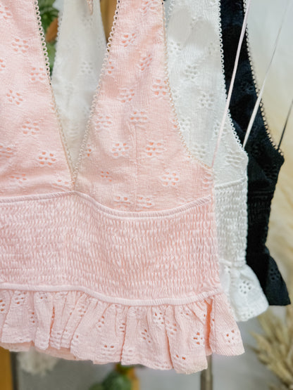 Adriana Halter Floral Eyelet Top