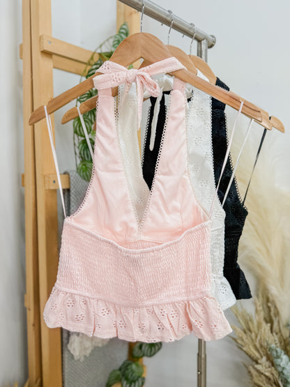 Adriana Halter Floral Eyelet Top