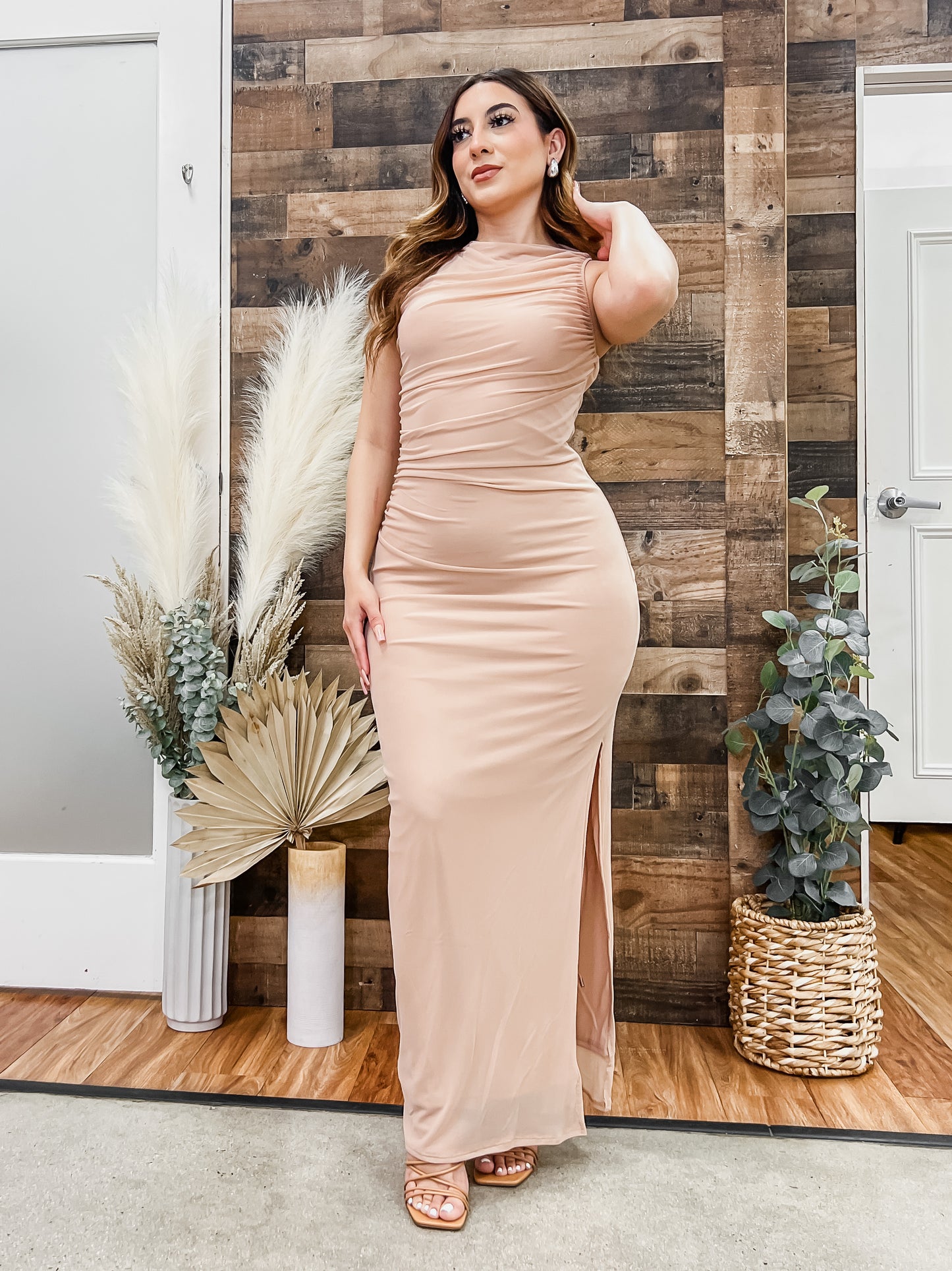 Milan Mesh Ruched Maxi Dress