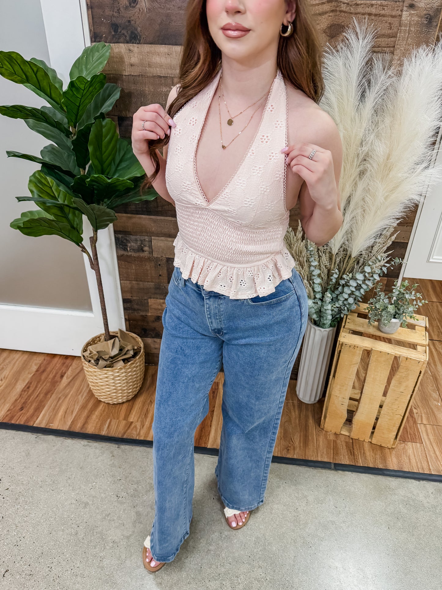 Adriana Halter Floral Eyelet Top