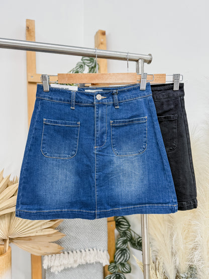 Emily Front Pocket Stretch Jean Skirt