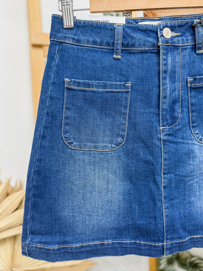 Emily Front Pocket Stretch Jean Skirt