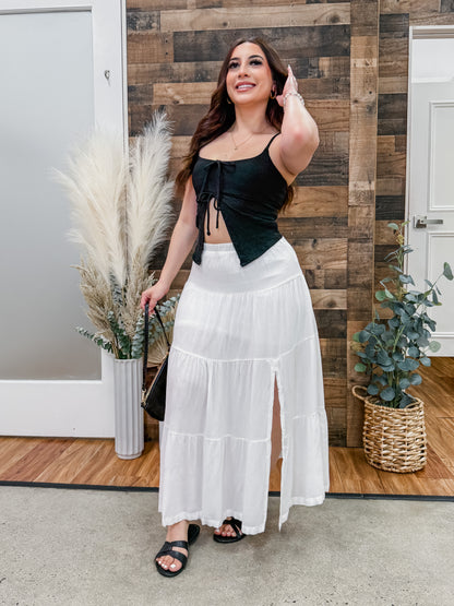 Susana Tiered Woven Slit Skirt