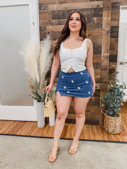 Faye Stitched Daisy Mini Skirt with Shorts