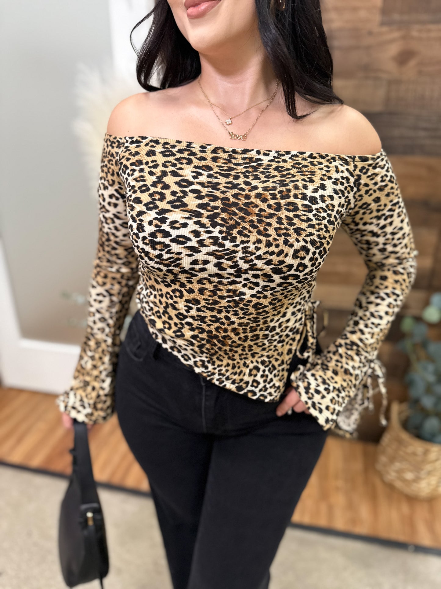 Astrid Cheetah Off Shoulder Top
