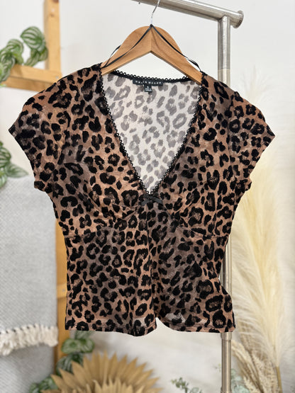 Dani Sheer Short Sleeve Cheetah Top