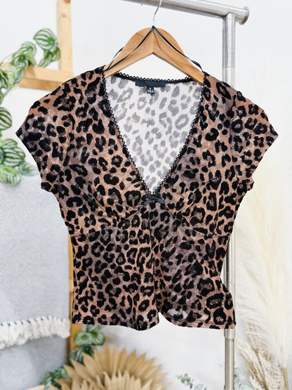 Dani Sheer Short Sleeve Cheetah Top