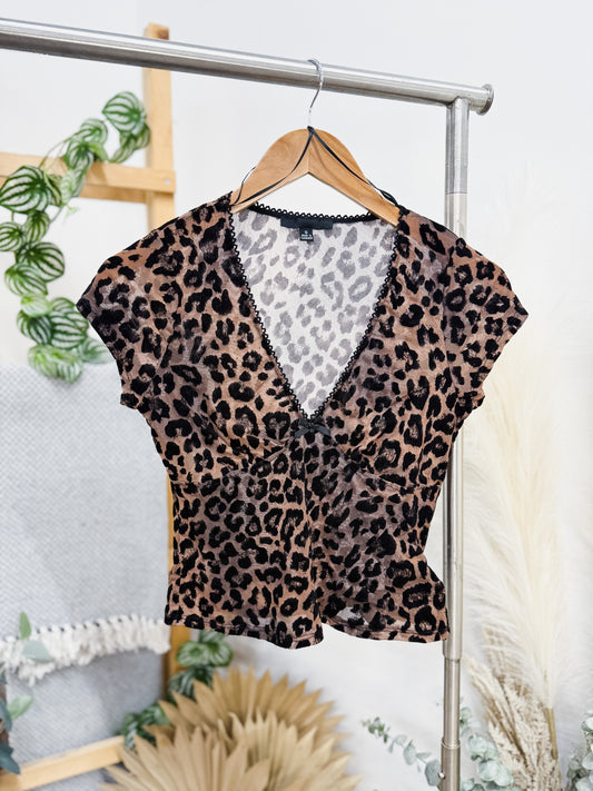 Dani Sheer Short Sleeve Cheetah Top
