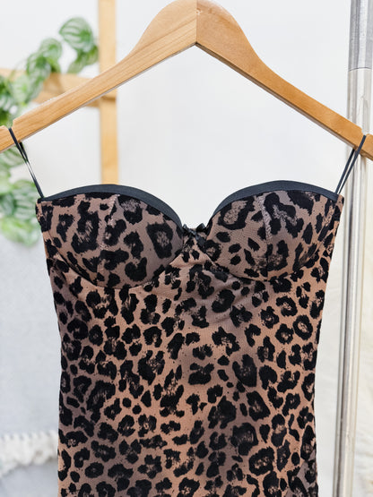 Priscilla Midi Strapless Leopard Dress