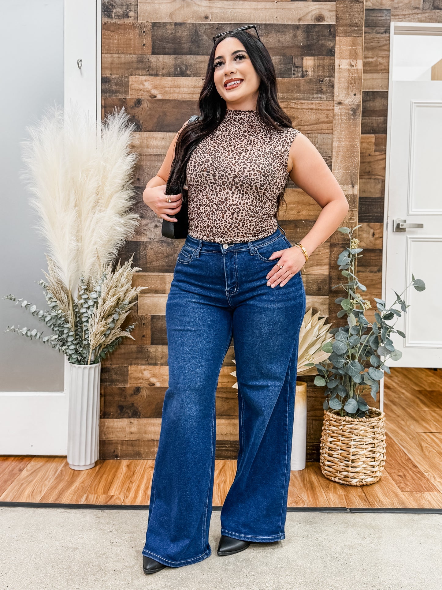 Naomi Leopard Mock Neck Top