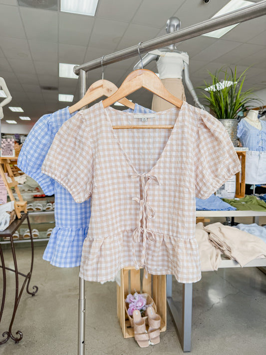Cecily Gingham Short Sleeve Ties Top