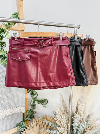 Kendall Leather Belted Mini Skirt