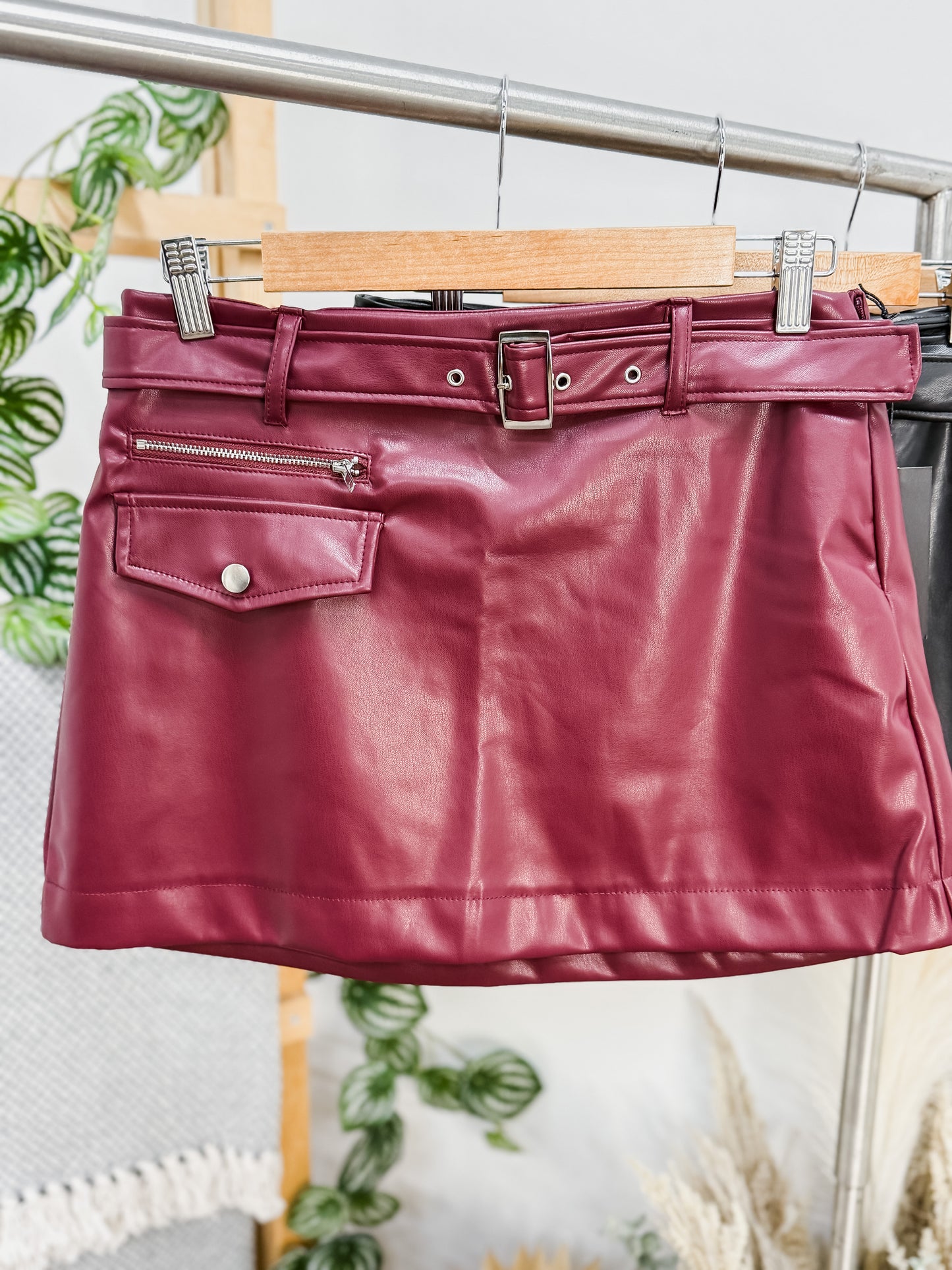 Kendall Leather Belted Mini Skirt