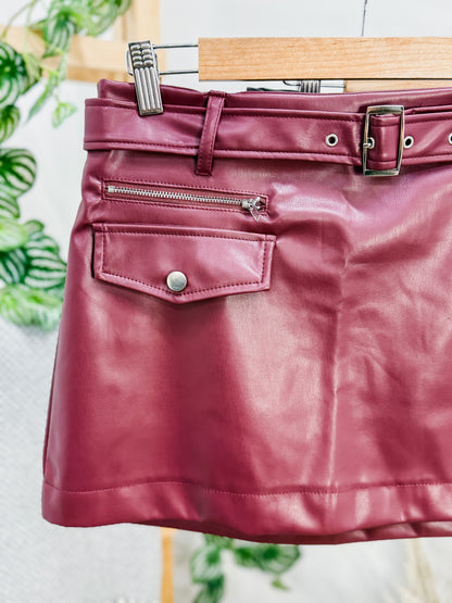 Kendall Leather Belted Mini Skirt
