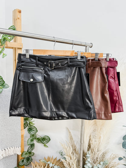 Kendall Leather Belted Mini Skirt