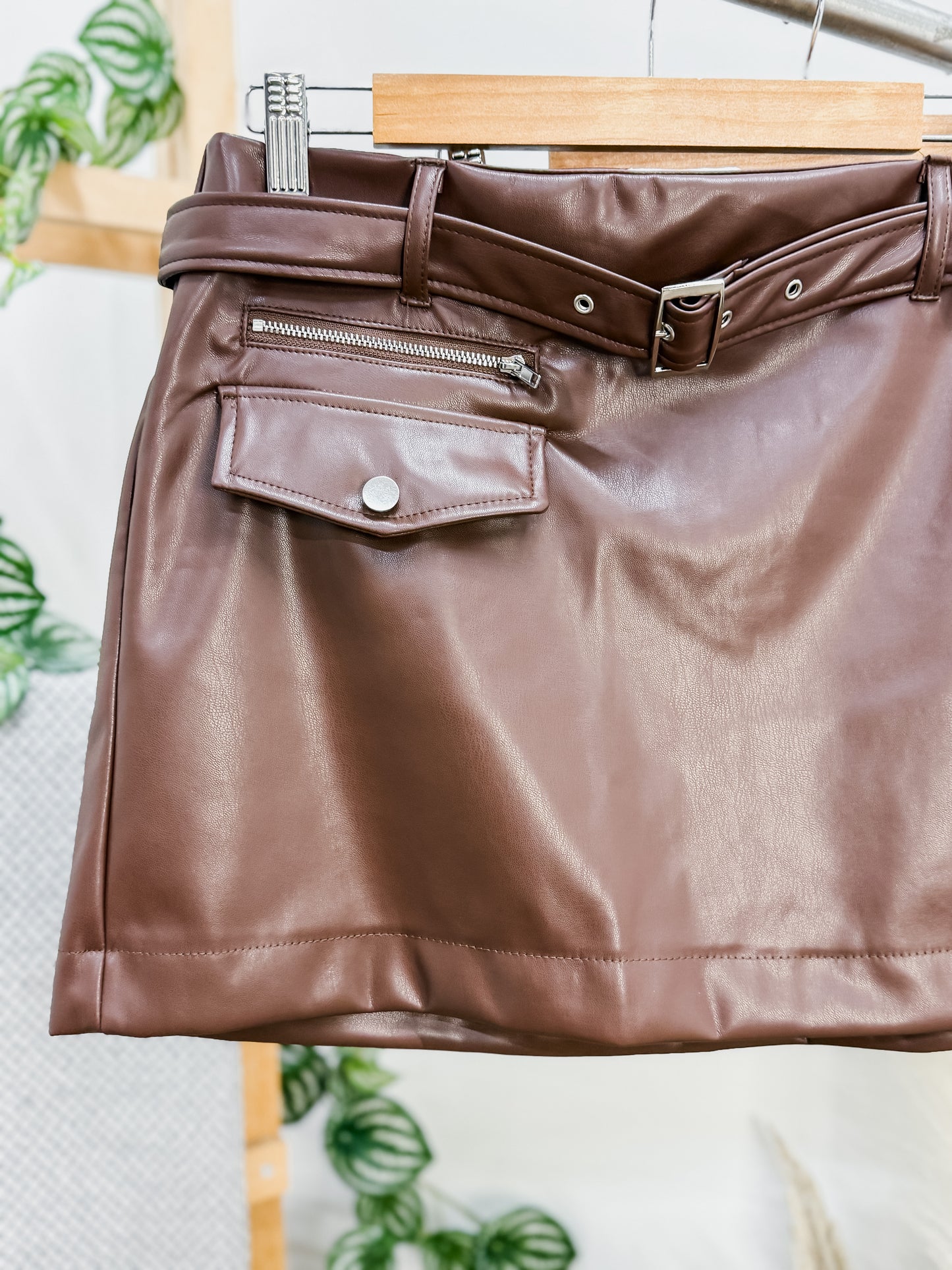 Kendall Leather Belted Mini Skirt