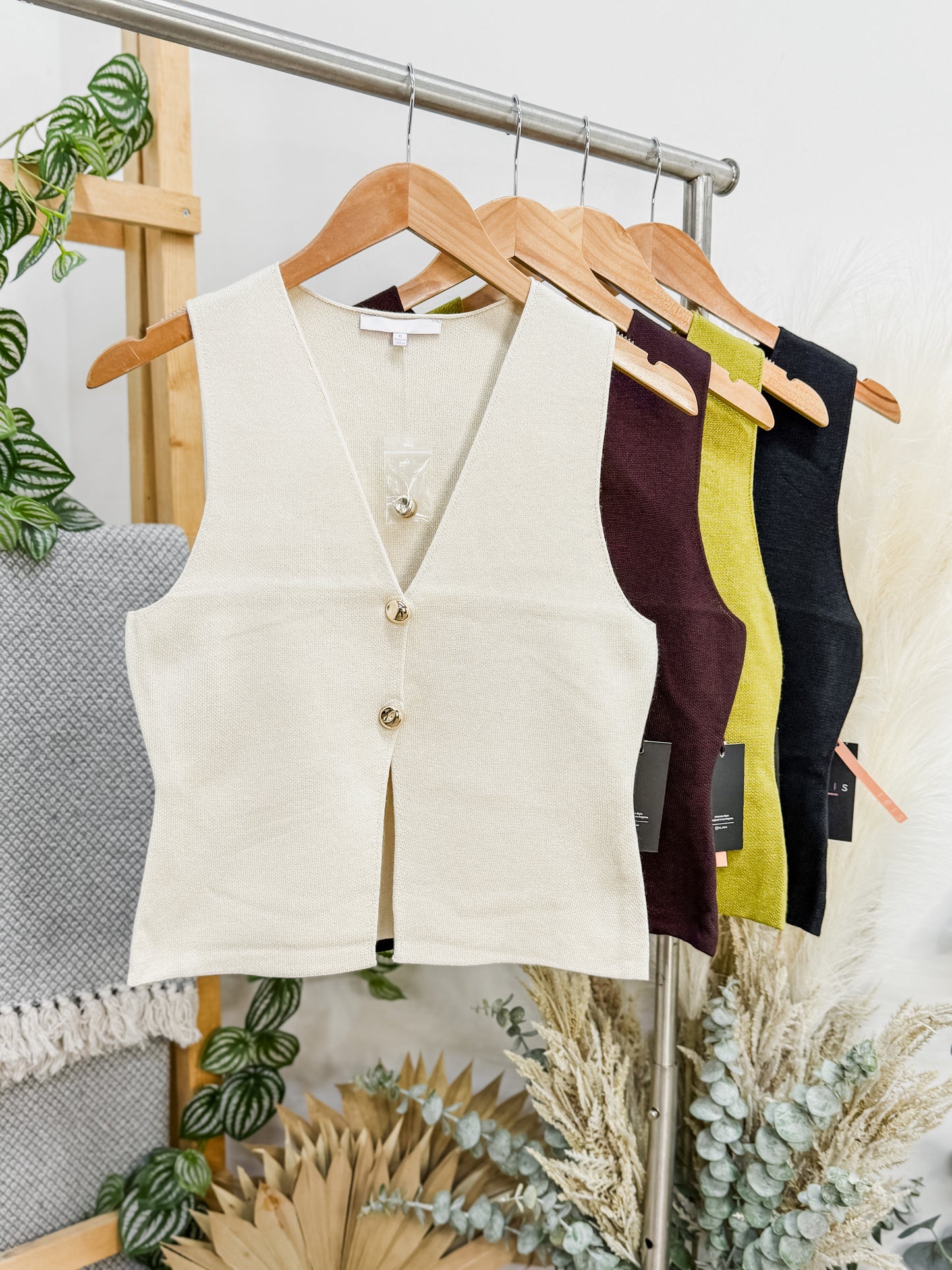 Charlotte Gold Button Vest Top