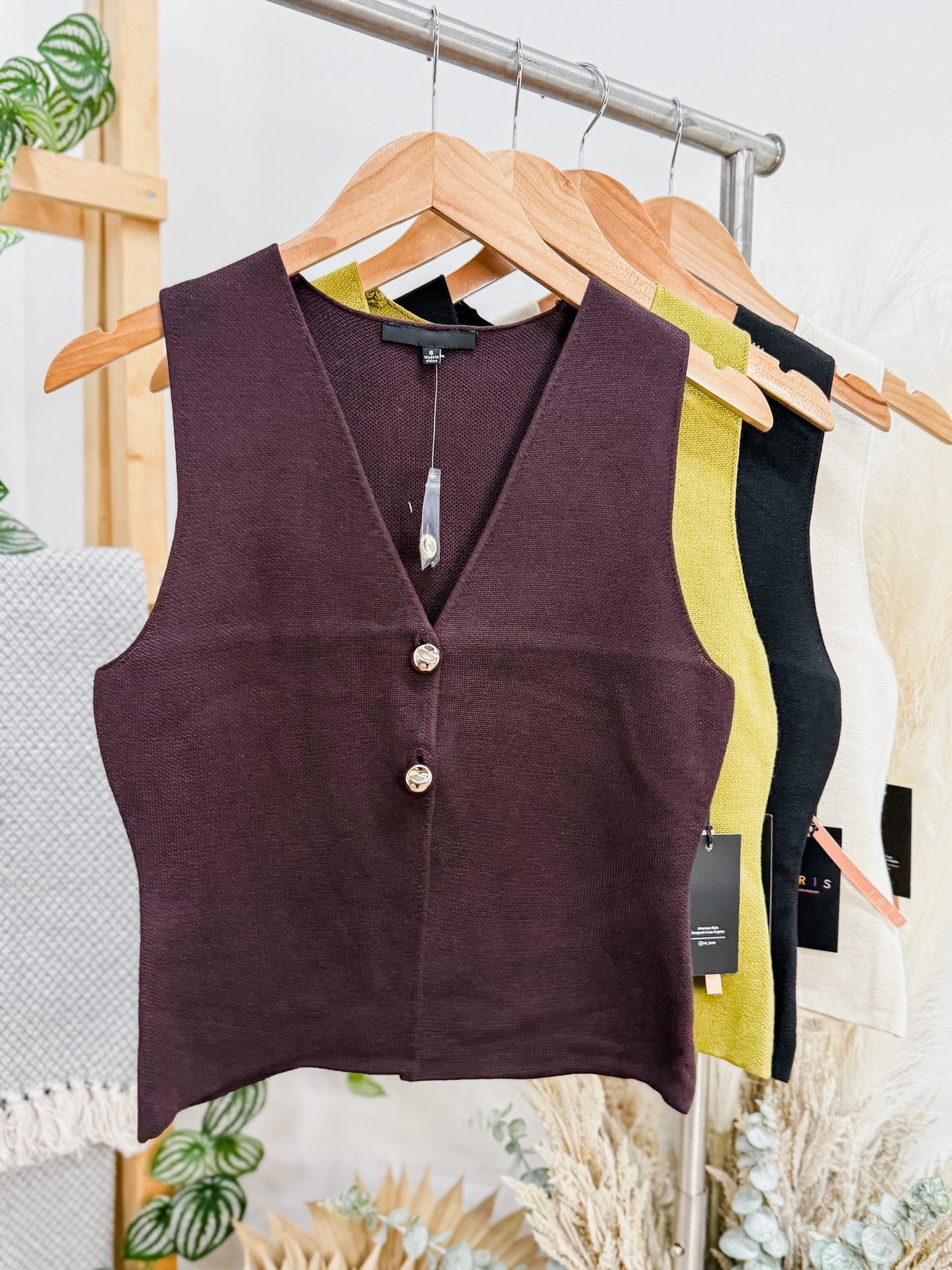 Charlotte Gold Button Vest Top