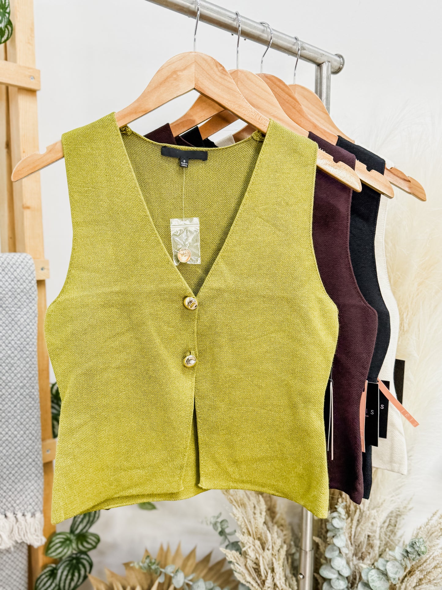 Charlotte Gold Button Vest Top