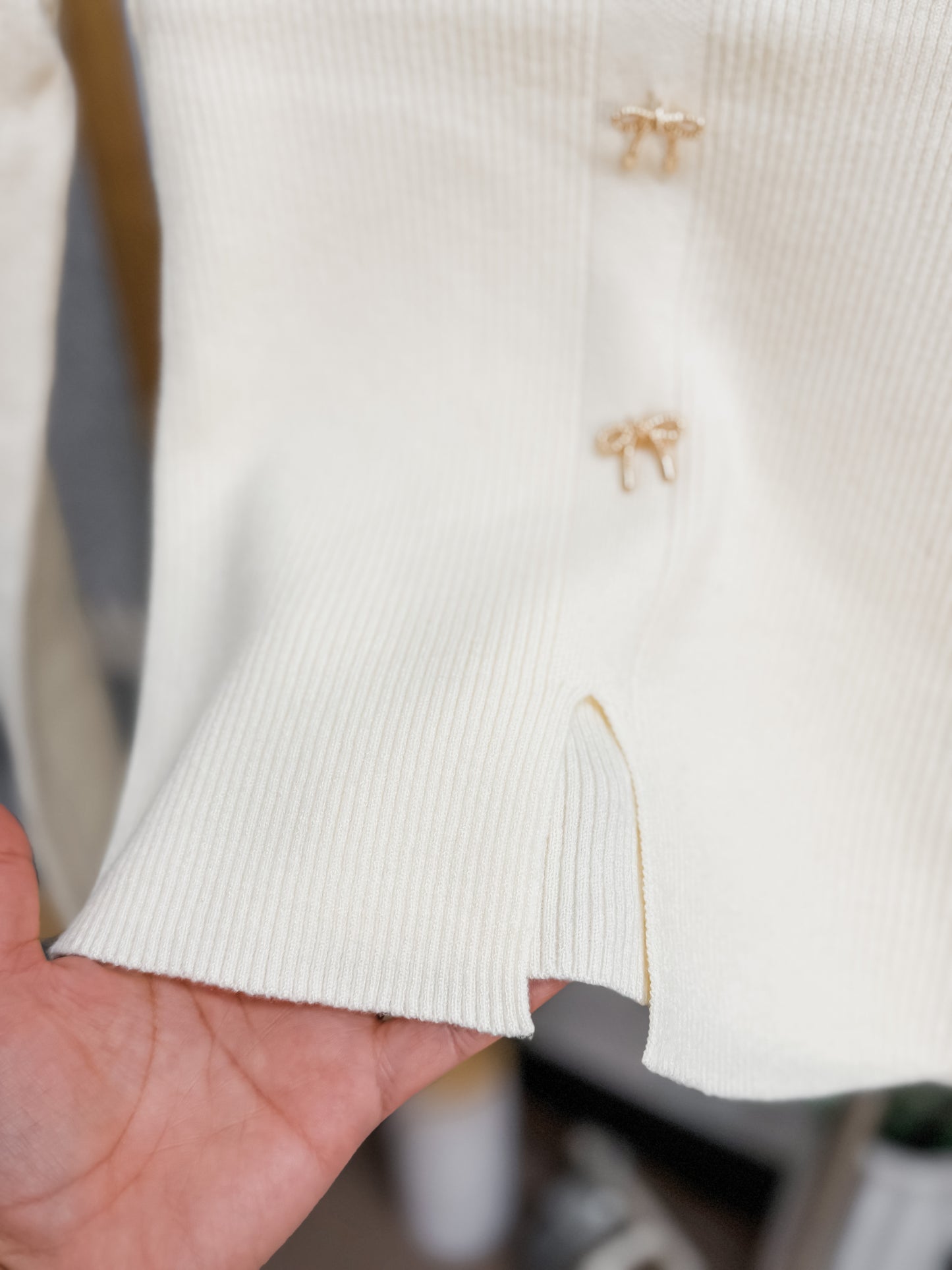 Lucinda Gold Bows Sweater Knit Top