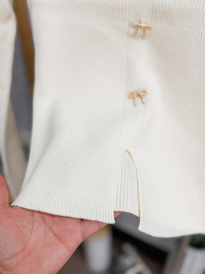 Lucinda Gold Bows Sweater Knit Top