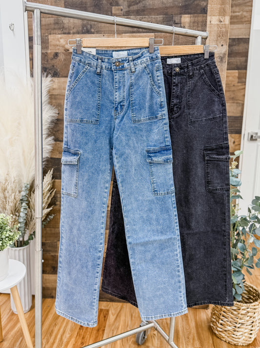 Alondra High Rise Straight Leg Cargo Jeans