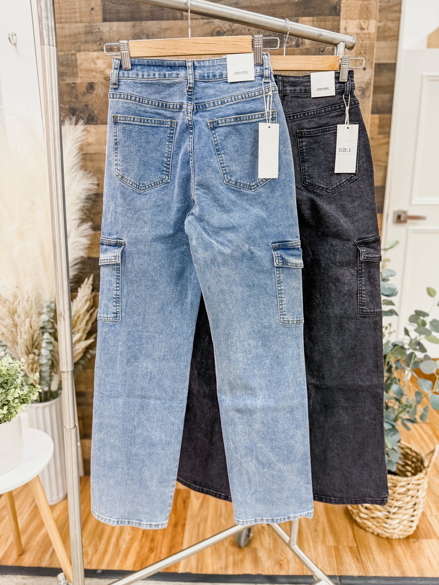 Alondra High Rise Straight Leg Cargo Jeans