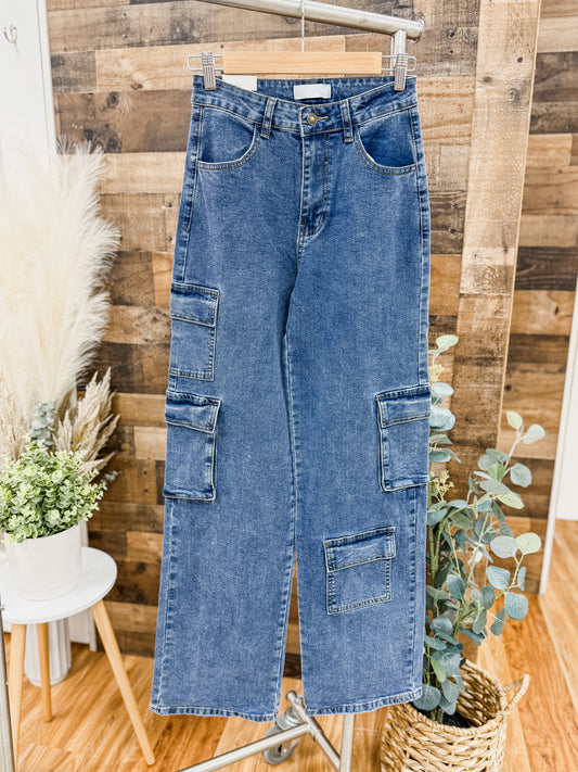 Brooklyn High Rise Cargo Baggy Jeans